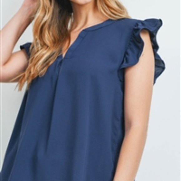 Navy Colored, Plus Size Solid Ruffled Sleeveless Top - Picture 5 of 5
